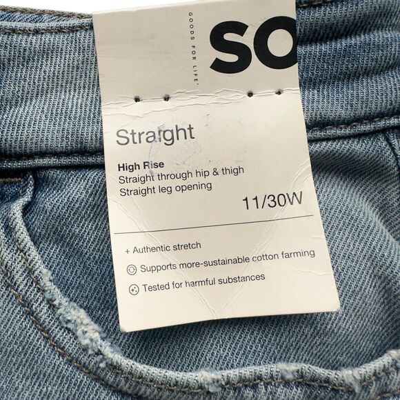 Womens High-Rise Straight Leg Jeans 11/30W Stretch Light Wash Distressed - Picture 4 of 15